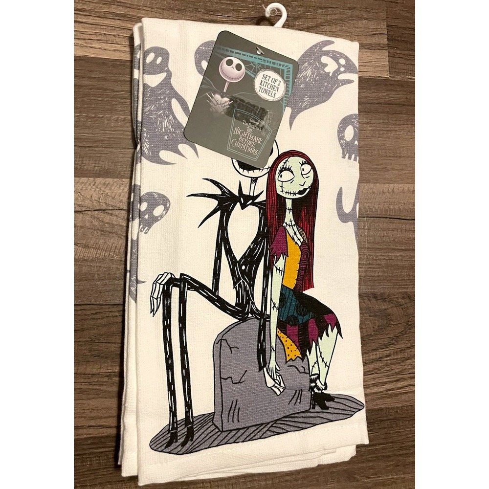 Disney Nightmare Before Christmas Jack Skellington & Sally 2pc Cotton Tea Towels